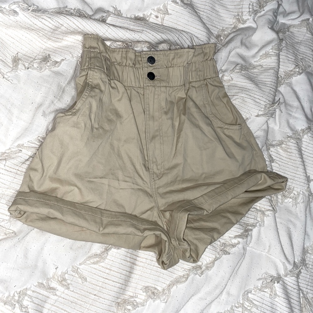 High waisted khaki shorts